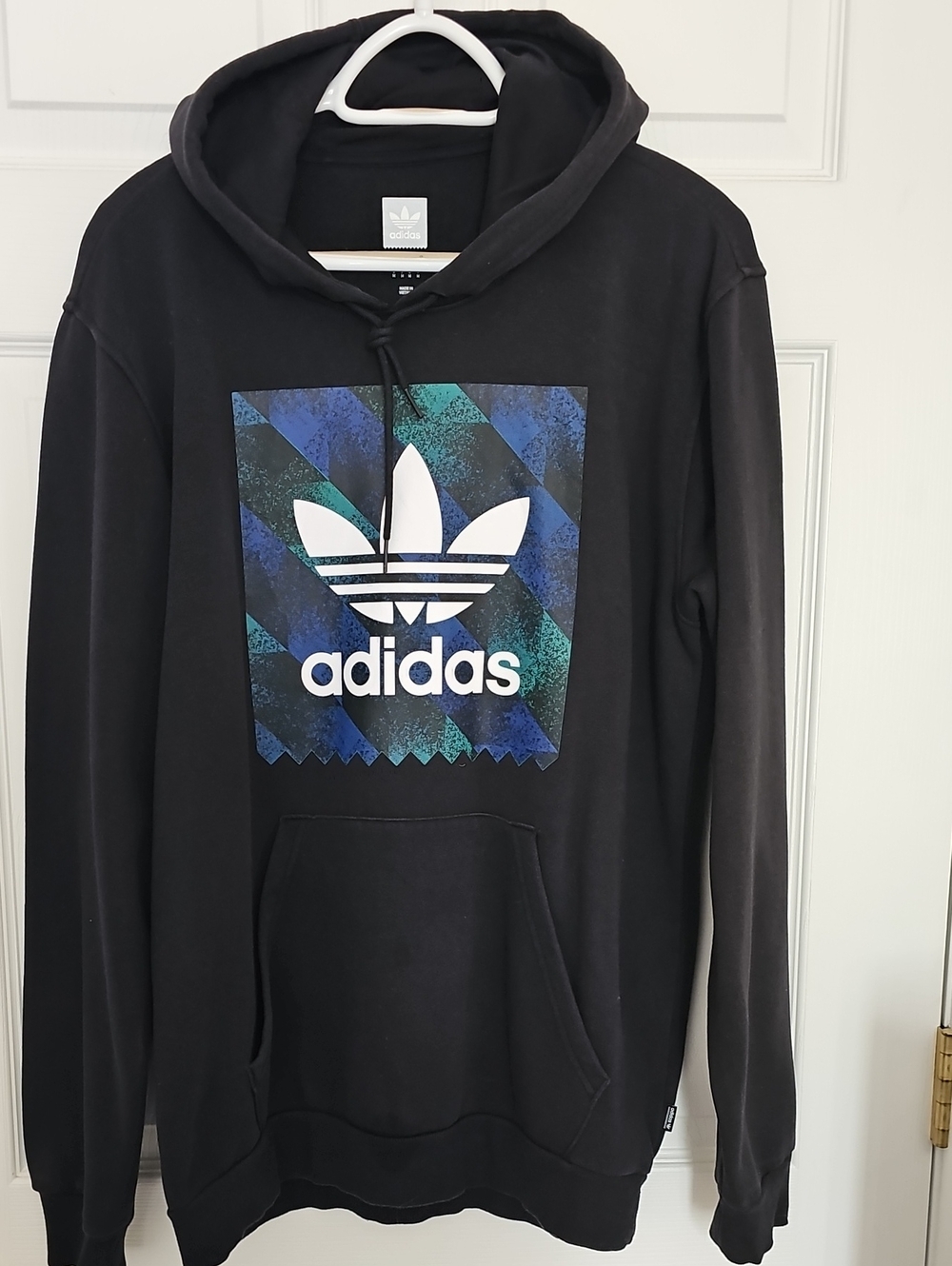 adidas Black Hoodie with Blue-Green Trefoil Graphic